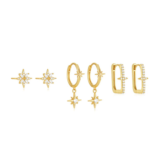 Gold Octagonal Snowflake Earrings | Hoop | Stud Earrings - 3 different designs