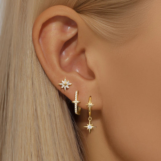 Gold Octagonal Snowflake Earrings | Hoop | Stud Earrings for Women