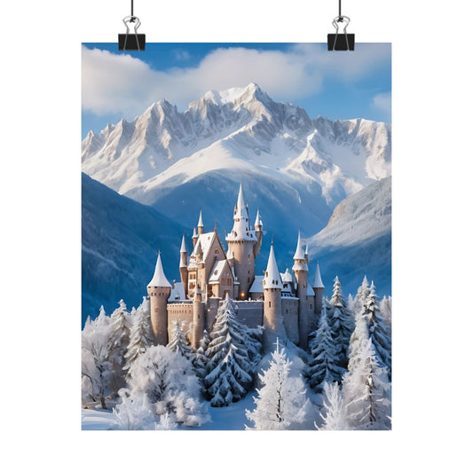 Snow-covered Castle in Winter Landscape Poster, Stunning Frozen View